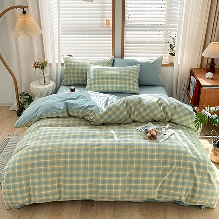 柠萌家居 2024新款无印风A类全棉色织水洗棉四件套 舒雅风情-黄