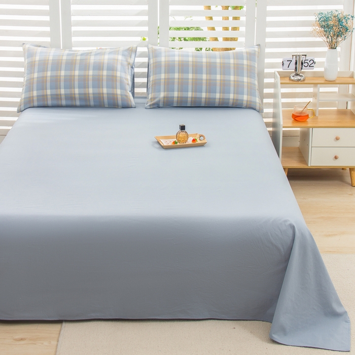 91家纺网 家纺一手货源 找家纺 柠萌家居 2024新款无印风A类全棉色织水洗棉四件套 简兮兰