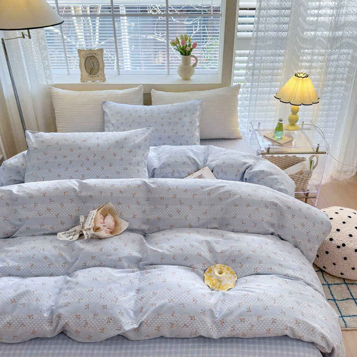 91家纺网 家纺一手货源 找家纺 怡家居 2024新款全棉印花第二批碎花类四件套 浅青