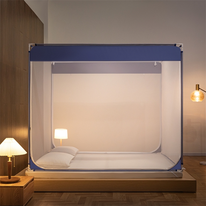 91家纺网 家纺一手货源 找家纺 佳梦家纺 2023新款大方纯色坐床蚊帐 蓝色