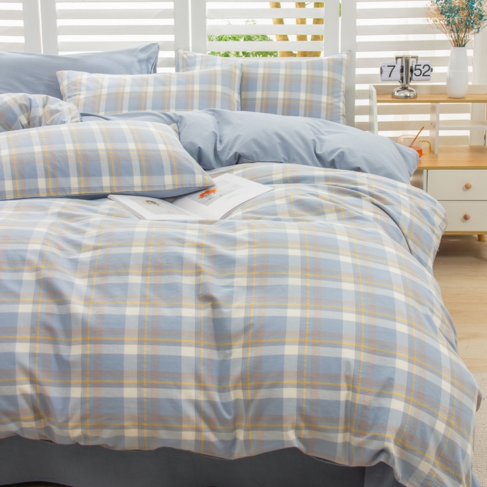 91家纺网 家纺一手货源 找家纺 柠萌家居 2024新款无印风A类全棉色织水洗棉四件套 简兮兰