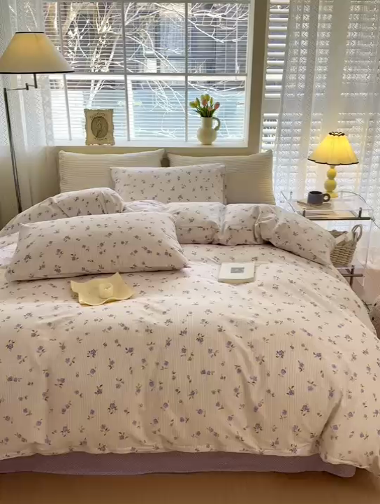 91家纺网 家纺一手货源 找家纺 怡家居 2024新款全棉印花第二批碎花类四件套 春田-紫