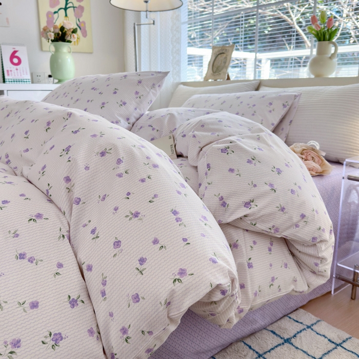 91家纺网 家纺一手货源 找家纺 怡家居 2024新款全棉印花第二批碎花类四件套 春田-紫