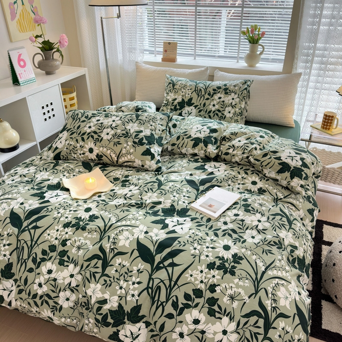 91家纺网 家纺一手货源 找家纺 怡家居 2024新款全棉印花第二批碎花类四件套 绿意