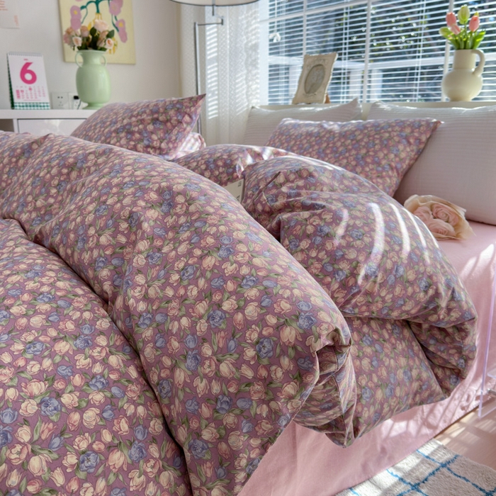 91家纺网 家纺一手货源 找家纺 怡家居 2024新款全棉印花第二批碎花类四件套 花沫-紫