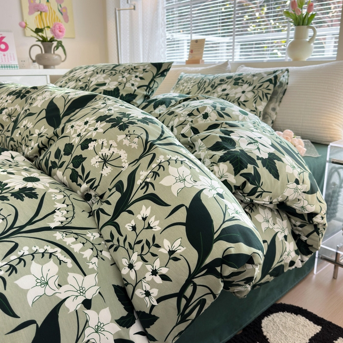 91家纺网 家纺一手货源 找家纺 怡家居 2024新款全棉印花第二批碎花类四件套 绿意