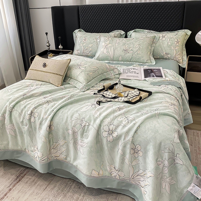 91家纺网 家纺一手货源 找家纺 娇逸家居 2025新款50支莱赛尔镂空花边印花天丝夏被 多特