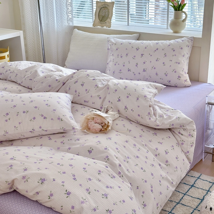 91家纺网 家纺一手货源 找家纺 怡家居 2024新款全棉印花第二批碎花类四件套 春田-紫