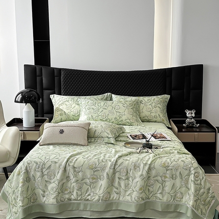 娇逸家居 2025新款50支莱赛尔镂空花边印花天丝夏被 绿萌