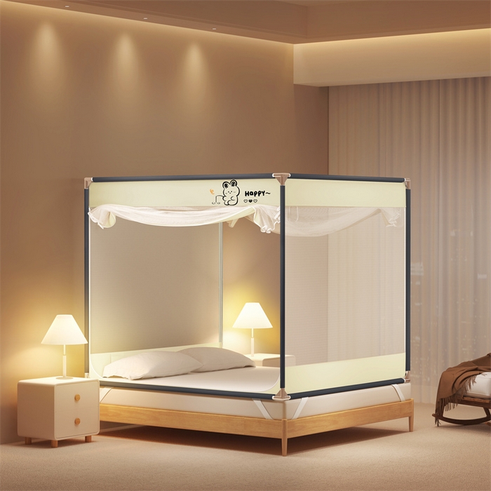 91家纺网 家纺一手货源 找家纺 佳梦家纺 2024新款方顶坐床蚊帐系列 卡通系列 happy兔