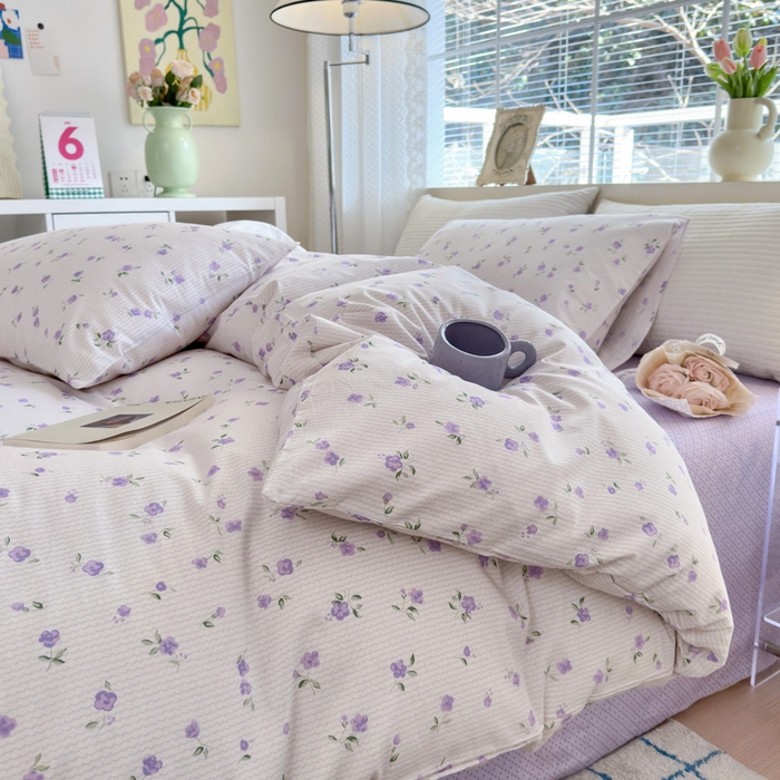 91家纺网 家纺一手货源 找家纺 怡家居 2024新款全棉印花第二批碎花类四件套 春田-紫