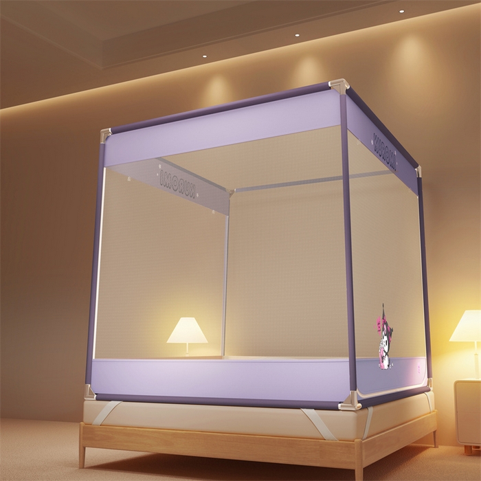 91家纺网 家纺一手货源 找家纺 佳梦家纺 2024新款方顶坐床蚊帐系列 三丽鸥系列 库洛米紫