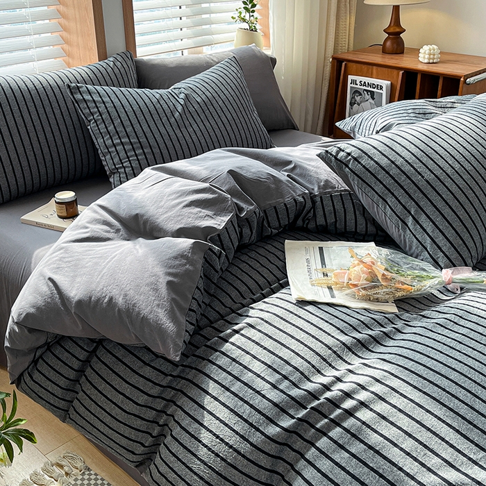 91家纺网 家纺一手货源 找家纺 （总）柠萌家居 2024新款无印风A类全棉色织水洗棉四件套