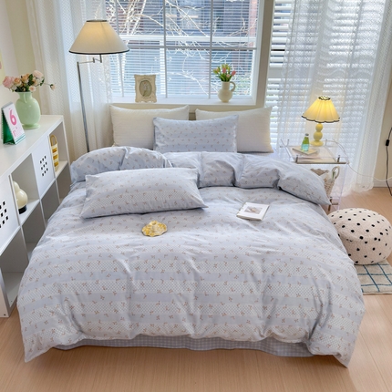 怡家居 2024新款全棉印花第二批碎花类四件套 浅青