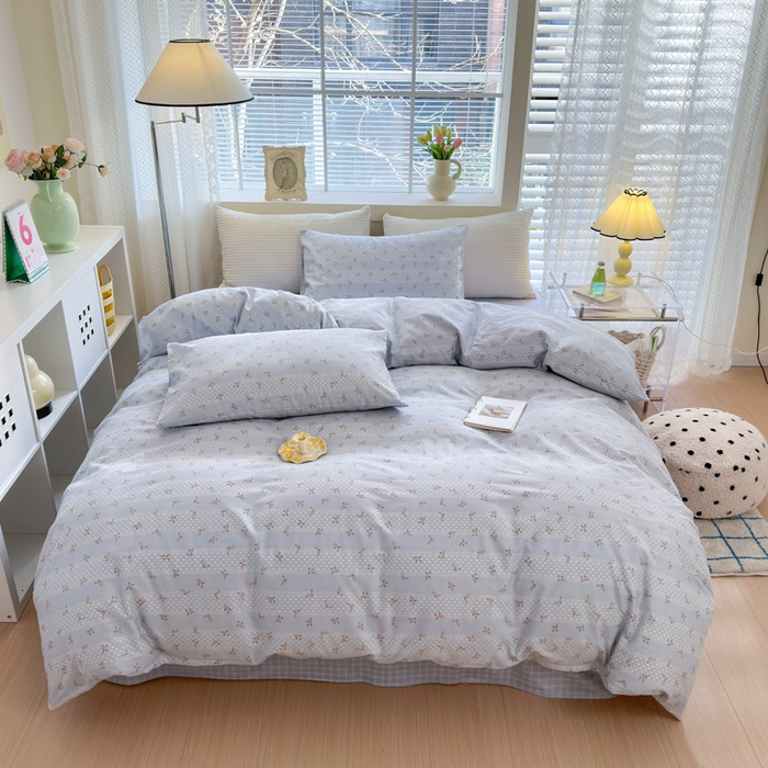 91家纺网 家纺一手货源 找家纺 怡家居 2024新款全棉印花第二批碎花类四件套 浅青