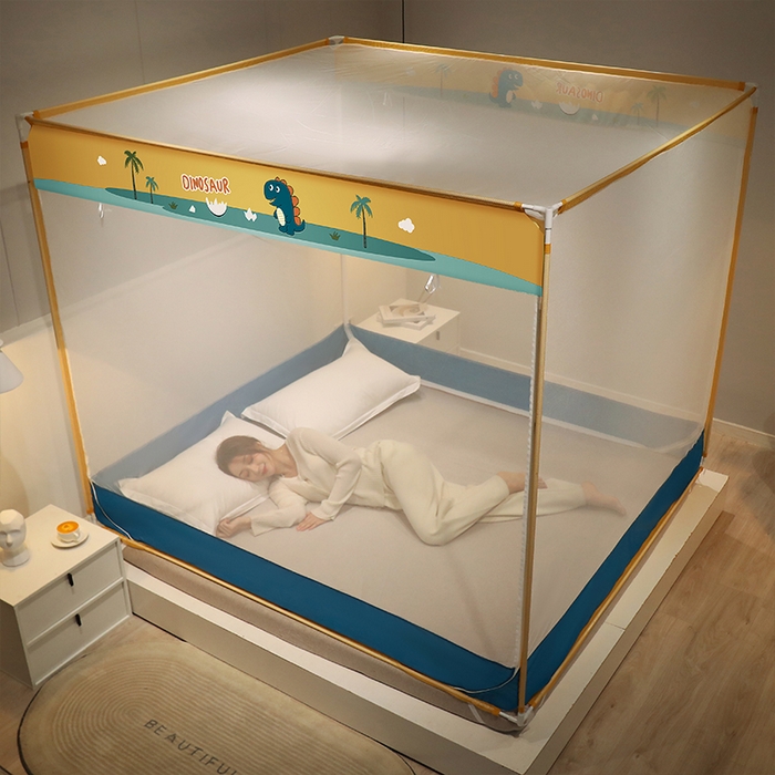 91家纺网 家纺一手货源 找家纺 佳梦家纺 2023新款方顶印花坐床蚊帐 恐龙岛