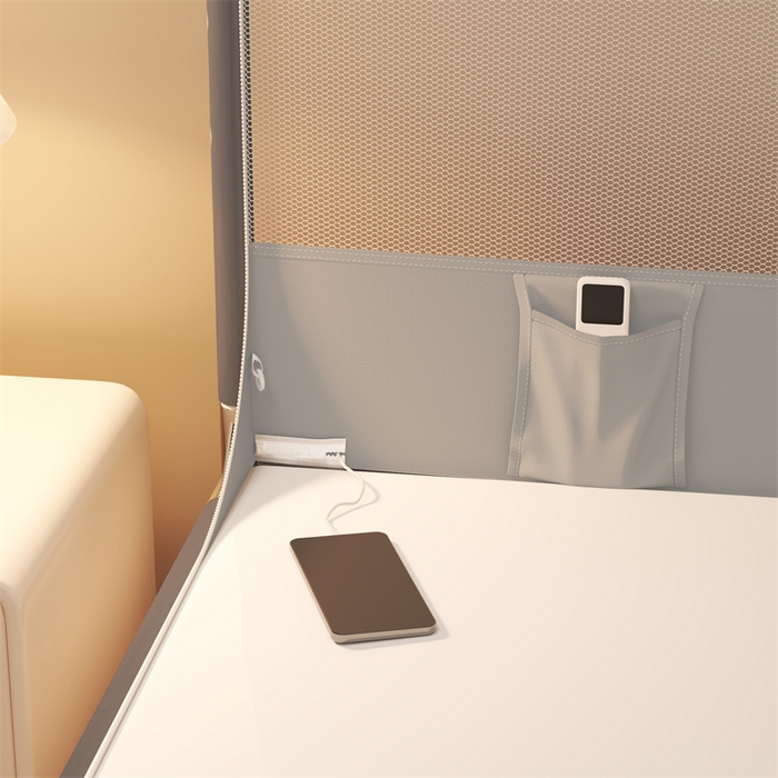 91家纺网 家纺一手货源 找家纺 佳梦家纺 2024新款方顶坐床蚊帐系列 光年系列 光年灰