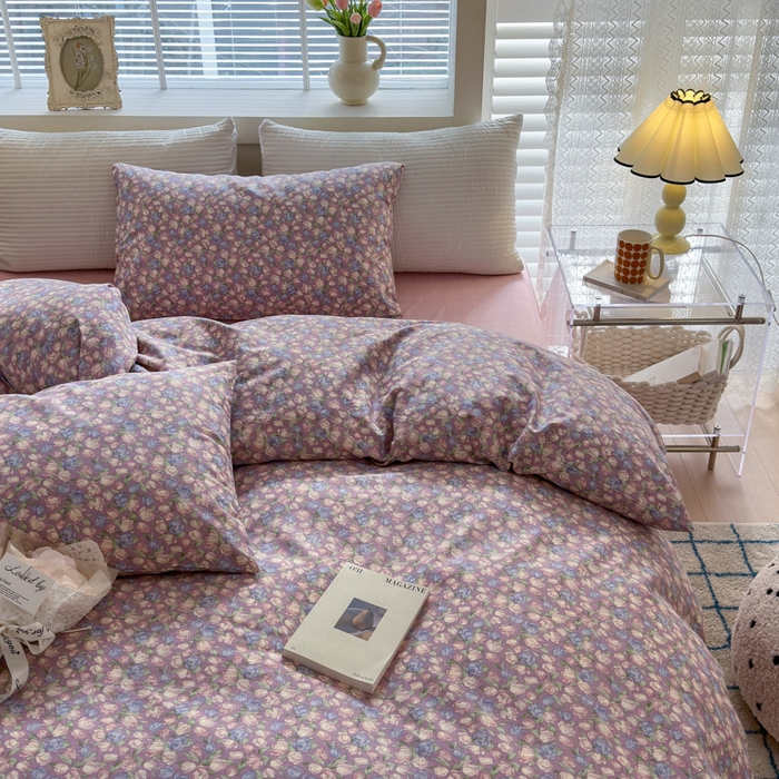 91家纺网 家纺一手货源 找家纺 怡家居 2024新款全棉印花第二批碎花类四件套 花沫-紫