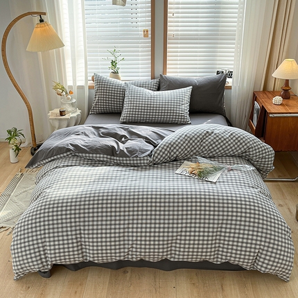 91家纺网 家纺一手货源 找家纺 （总）柠萌家居 2024新款无印风A类全棉色织水洗棉四件套