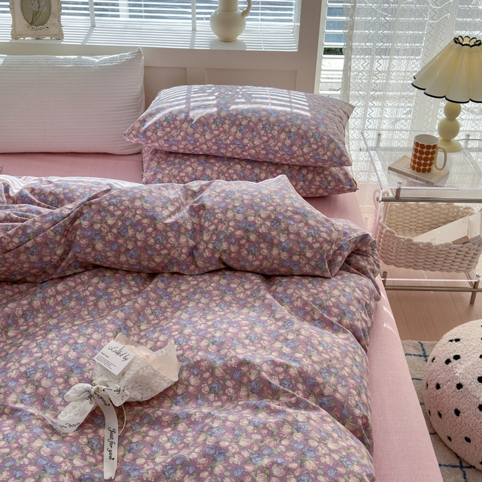 91家纺网 家纺一手货源 找家纺 怡家居 2024新款全棉印花第二批碎花类四件套 花沫-紫