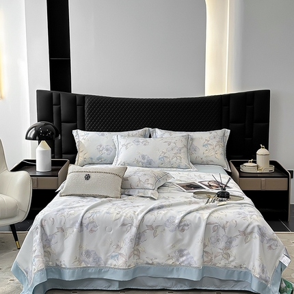 91家纺网 家纺一手货源 找家纺 （总）娇逸家居 2025新款50支莱赛尔镂空花边印花天丝夏被