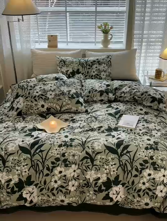 91家纺网 家纺一手货源 找家纺 怡家居 2024新款全棉印花第二批碎花类四件套 绿意