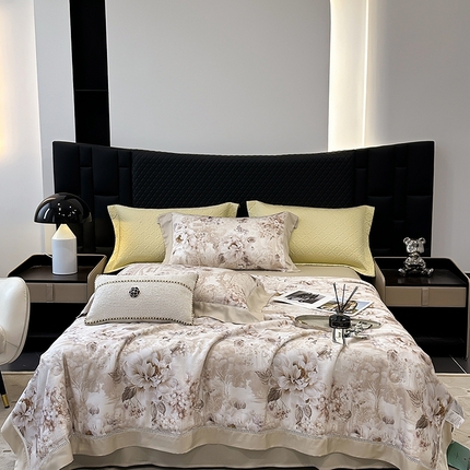 91家纺网 家纺一手货源 找家纺 娇逸家居 2025新款50支莱赛尔镂空花边印花天丝夏被 欧泊