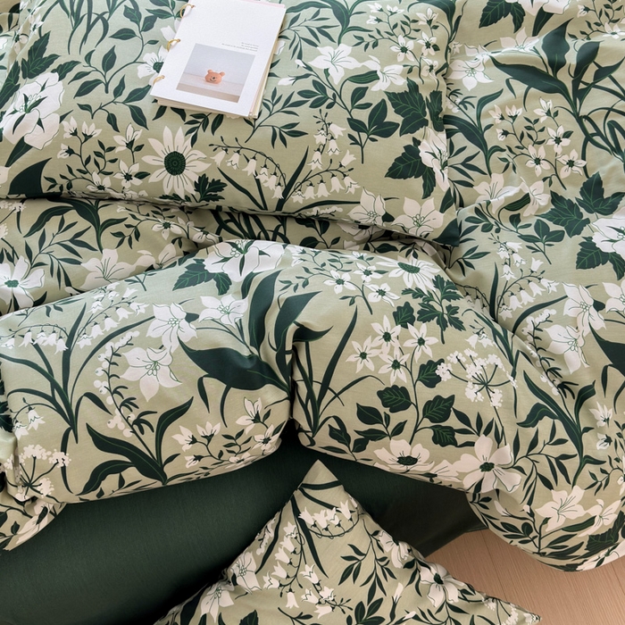 91家纺网 家纺一手货源 找家纺 怡家居 2024新款全棉印花第二批碎花类四件套 绿意