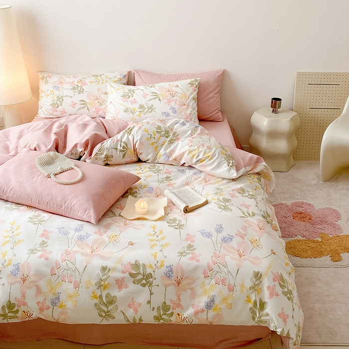 91家纺网 家纺一手货源 找家纺 宜家坊 2024新款全棉喷气13070小清新印花四件套-拍摄一 浮春绘