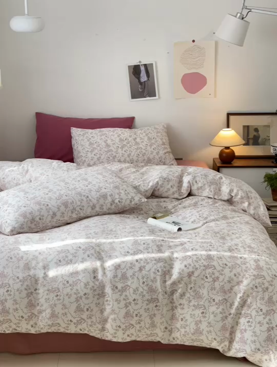 91家纺网 家纺一手货源 找家纺 优彩 2025新款全棉双层纱四件套 落山秋