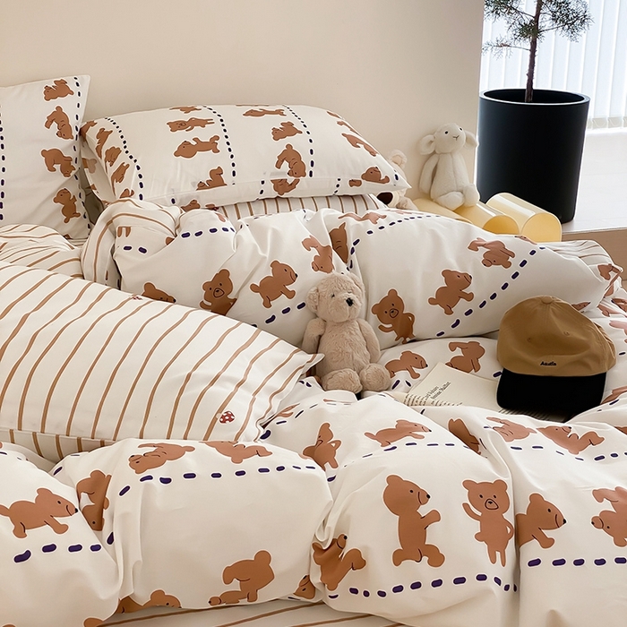 91家纺网 家纺一手货源 找家纺 宜家坊 2024新款全棉喷气13070小清新印花四件套-拍摄一 喜瓜瓜