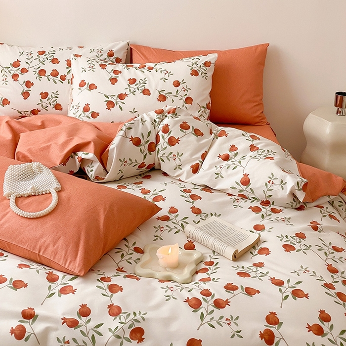 91家纺网 家纺一手货源 找家纺 宜家坊 2024新款全棉喷气13070小清新印花四件套-拍摄一 红了石榴