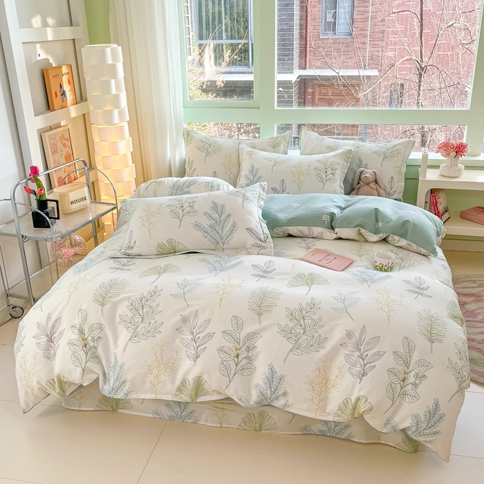 91家纺网 家纺一手货源 找家纺 菲梵家纺 2025新款喷气小清新全棉印花单品被套（预留缩水） 春风沐歌