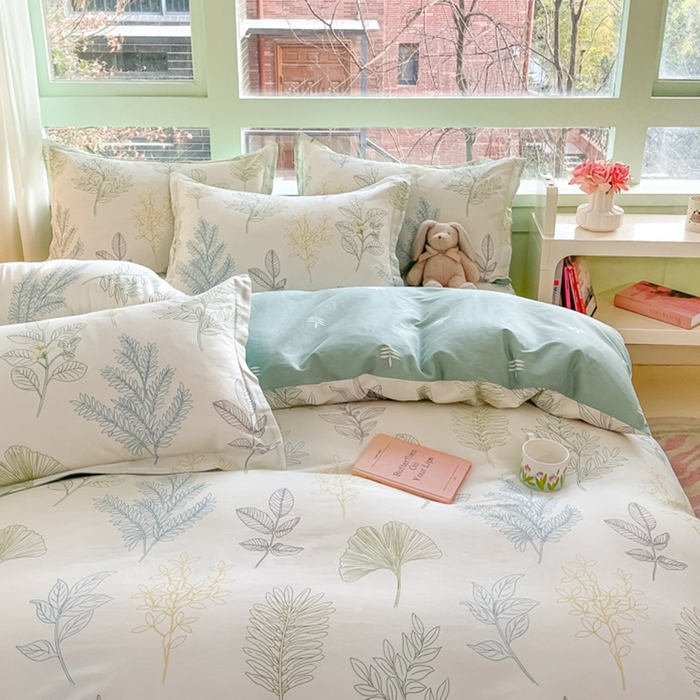 91家纺网 家纺一手货源 找家纺 菲梵家纺 2025新款喷气小清新全棉印花单品被套（预留缩水） 春风沐歌