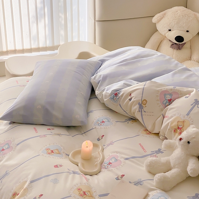 91家纺网 家纺一手货源 找家纺 宜家坊 2024新款全棉喷气13070小清新印花四件套-拍摄一 熊美眉