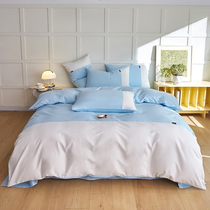 91家纺网 家纺一手货源 找家纺 2024新款13372全棉拼色正拼四件套系列 简尚-蓝白