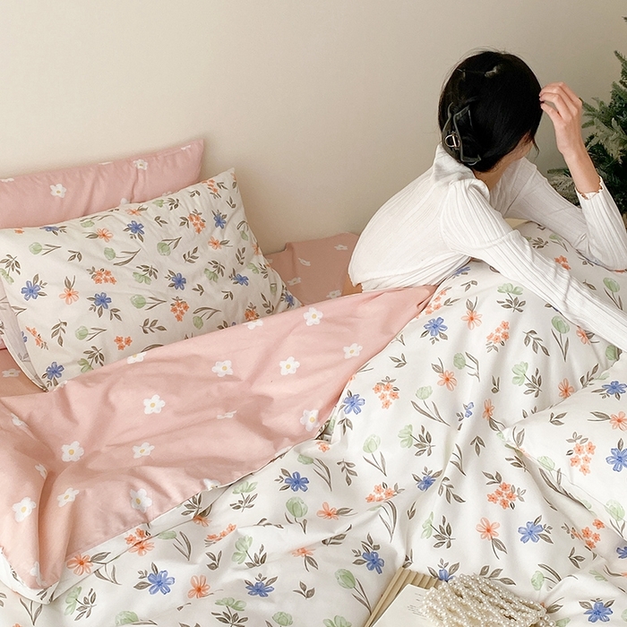 91家纺网 家纺一手货源 找家纺 （总）宜家坊 2024新款全棉喷气13070小清新印花四件套-拍摄一