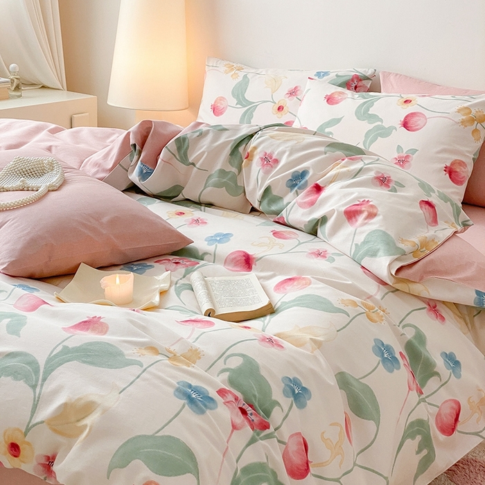 91家纺网 家纺一手货源 找家纺 宜家坊 2024新款全棉喷气13070小清新印花四件套-拍摄一 时留