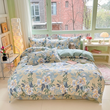 91家纺网 家纺一手货源 找家纺 菲梵家纺 2025新款喷气小清新全棉印花单品被套（预留缩水） 木棉花