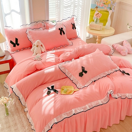 91家纺网 家纺一手货源 找家纺 （总）逸尚阁 2024新款水洗磨毛浪漫花边四件套-梦恋