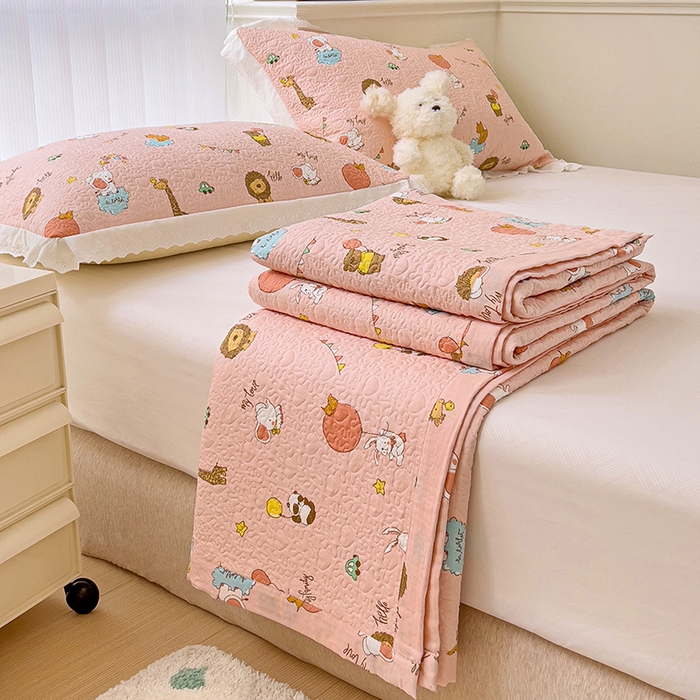 91家纺网 家纺一手货源 找家纺 羽爱家纺 2024新款A类双层纱棉花芯床盖套件 动物园