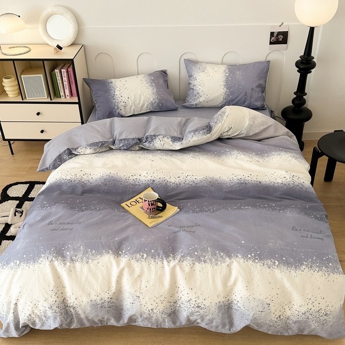 91家纺网 家纺一手货源 找家纺 昔可家纺 2024新款全棉印花星河渐变系列四件套 蓝灰星河