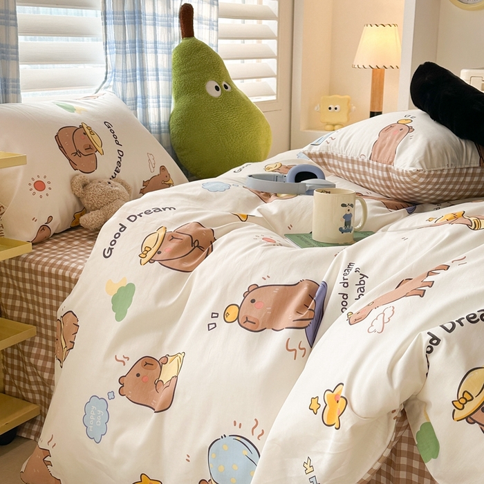 91家纺网 家纺一手货源 找家纺 昔可家纺 2024新款全棉卡通印花系列四件套 卡皮日常