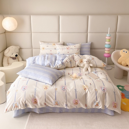 91家纺网 家纺一手货源 找家纺 （总）宜家坊 2024新款全棉喷气13070小清新印花四件套-拍摄一