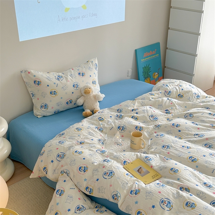 91家纺网 家纺一手货源 找家纺 时年 2024新款全棉双层纱四件套-宝可梦系列 可爱波加曼