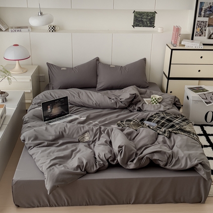 蓝淋 2024新春款日式简约婴儿可以啃咬的超柔混搭水洗棉四件套 浅灰