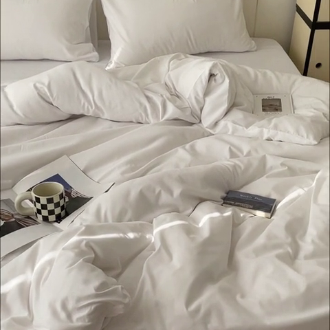 91家纺网 家纺一手货源 找家纺 蓝淋 2024新春款日式简约婴儿可以啃咬的超柔混搭水洗棉四件套 米白