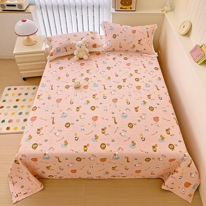 91家纺网 家纺一手货源 找家纺 羽爱家纺 2024新款A类双层纱棉花芯床盖套件 动物园