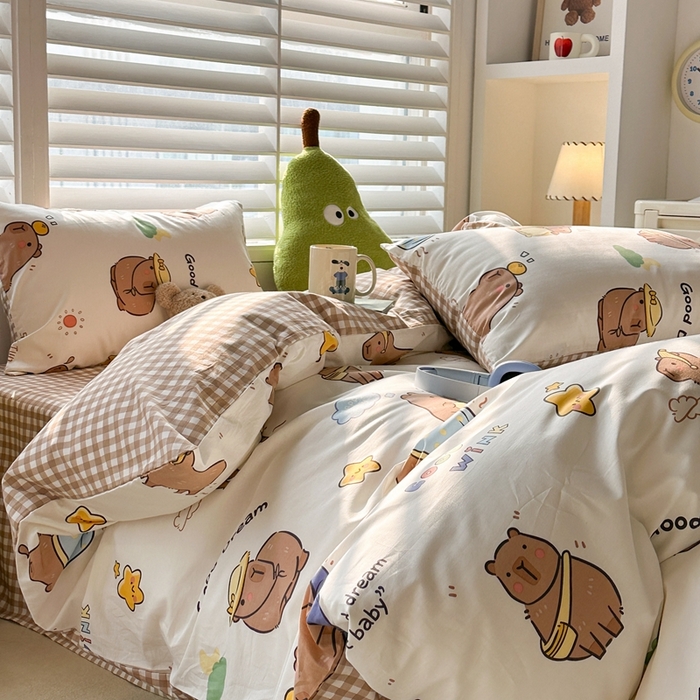 91家纺网 家纺一手货源 找家纺 昔可家纺 2024新款全棉卡通印花系列四件套 卡皮日常