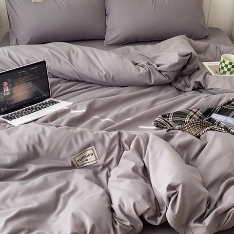 91家纺网 家纺一手货源 找家纺 蓝淋 2024新春款日式简约婴儿可以啃咬的超柔混搭水洗棉四件套 浅灰